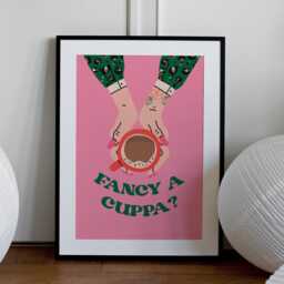Fancy A Cuppa Print - Pink & Green Gallery Wall Art, Kitchen Print, Hallway, Coffee Tea, Woman, Retro, Colourful - thumbnail 3