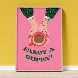 Fancy A Cuppa Print - Pink & Green Gallery Wall Art, Kitchen Print, Hallway, Coffee Tea, Woman, Retro, Colourful - thumbnail 4