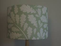 Oak Leaves Lampshade Pale Green Leaf Design Handmade Cotton Fabric Drum Lamp Shade Table Floor Or Ceiling Pendant Lighting Various Sizes - thumbnail 1