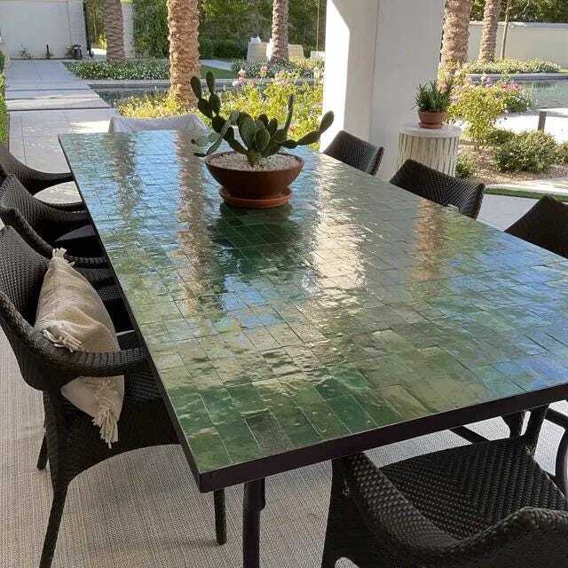 Customizable Mosaic Table, Handmade Green Rectangular Table, Moroccan Zellije Beautiful Table For Outdoor/Indoor Home Furniture - image 1
