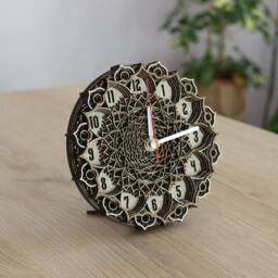 Mandala Wooden Wall & Desk Clock, Personalized Silent Rustic Finish Home Office Decor, Custom Engraved Gift For Her Wife - thumbnail 2