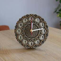 Mandala Wooden Wall & Desk Clock, Personalized Silent Rustic Finish Home Office Decor, Custom Engraved Gift For Her Wife - thumbnail 1