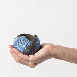 Small Blue & Black Ceramic Planter For Cacti - Mini Succulent Pot - thumbnail 3