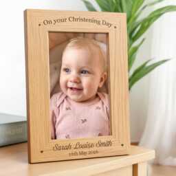 Personalised Christening Photo Frame, Custom Engraved Wooden Picture Frames - thumbnail 1