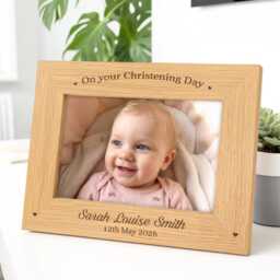 Personalised Christening Photo Frame, Custom Engraved Wooden Picture Frames - thumbnail 3