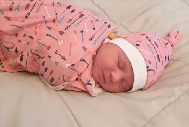 Organic Swaddle Blanket & Newborn Hat Set. Girl Take Home Arrows Baby Shower Gift. Photo Prop - image 1