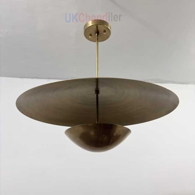 Mid Century Modern 2 Tier Raw Brass Dome Chandelier - 3 Light Pendant Ceiling Fixture - image 1