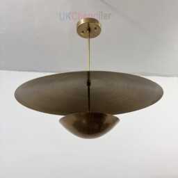 Mid Century Modern 2 Tier Raw Brass Dome Chandelier - 3 Light Pendant Ceiling Fixture - thumbnail 1