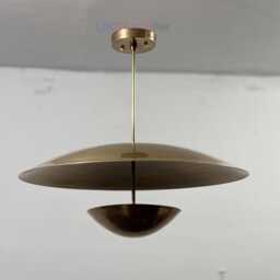 Mid Century Modern 2 Tier Raw Brass Dome Chandelier - 3 Light Pendant Ceiling Fixture - thumbnail 3