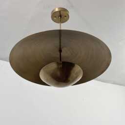 Mid Century Modern 2 Tier Raw Brass Dome Chandelier - 3 Light Pendant Ceiling Fixture - thumbnail 2