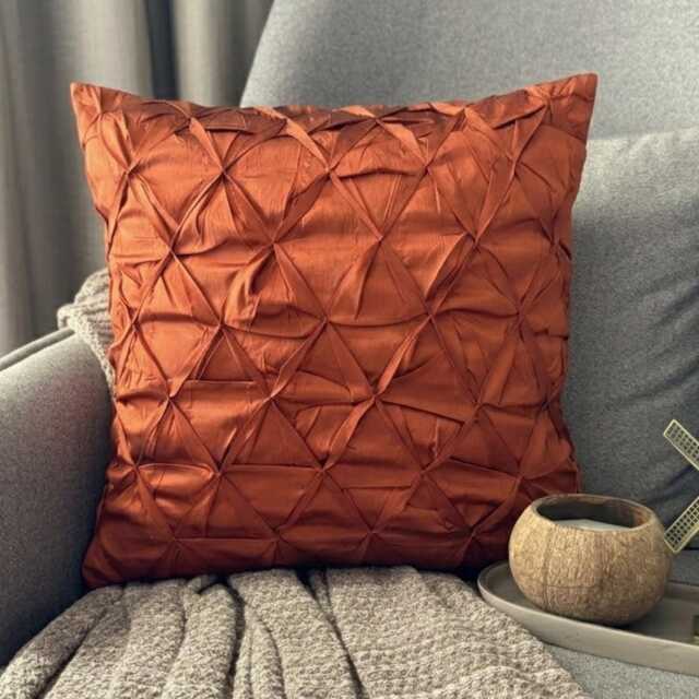 Rust Orange Taffeta, Solid Color Knotted Pattern, Modern Throw Pillow Cover/Euro Sham - Passion - image 1