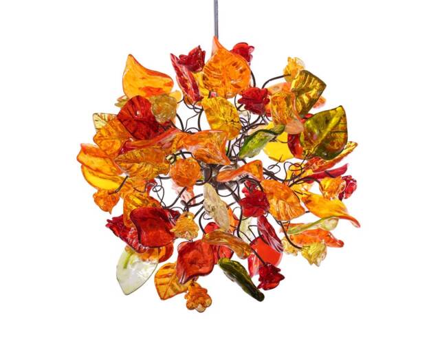 Ceiling Light Fixture With Warm Color Flowers & Leaves, Unique Pendant Light - image 1