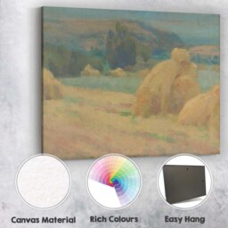 Soft Pastel Haystacks Summer Countryside Landscape Canvas Wall Art Print Decor Picture Ready To Hang - thumbnail 2