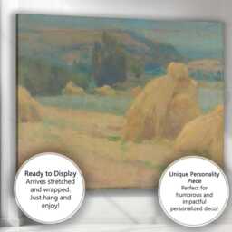 Soft Pastel Haystacks Summer Countryside Landscape Canvas Wall Art Print Decor Picture Ready To Hang - thumbnail 3