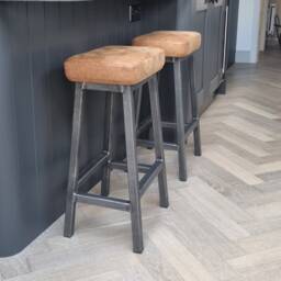 Stan Hyde Metal Kitchen Bar Stool - Adjustable Height Steel Leather Counter Stool - thumbnail 3