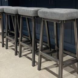 Stan Hyde Metal Kitchen Bar Stool - Adjustable Height Steel Leather Counter Stool - thumbnail 2