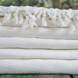 "White Blanket, Turkish Peshtemal, Bed Cover, Turkish Towel, Cotton Blanket, Throw, Cover, 82""x91" - thumbnail 2