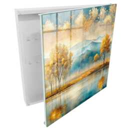 Autumn Harmony Wall Mounted Key Cabinet, Yellow Box For Home, Painterly Landscapes, Lovers Of Nature & Peace - thumbnail 2