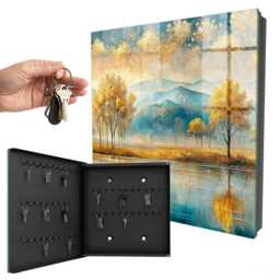 Autumn Harmony Wall Mounted Key Cabinet, Yellow Box For Home, Painterly Landscapes, Lovers Of Nature & Peace - thumbnail 1