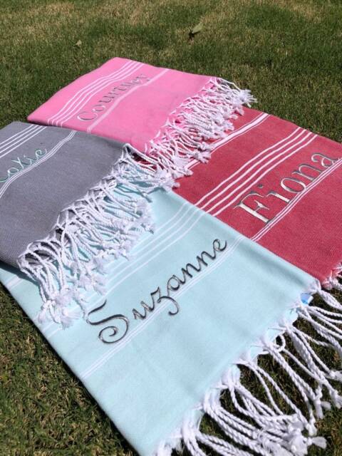 Personalized Turkish Cotton Beach Towel, Fouta Peshtemal, Summer Bridesmaid Gift - image 1