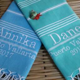 Personalized Turkish Cotton Beach Towel, Fouta Peshtemal, Summer Bridesmaid Gift - thumbnail 3