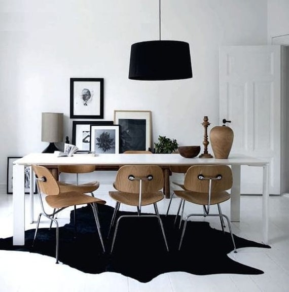 Black Cowhide Rug Natural Cow Hide Leather Dyed Skin 5 X