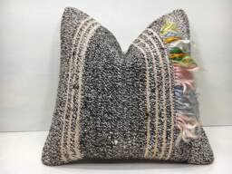 Vintage Turkish Kilim Pillow Cover, Handwoven Bohemian Accent Pillow, 16x16 - thumbnail 1