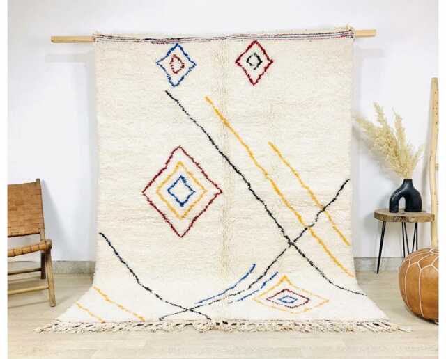 Ivory Moroccan Berber Rug, Handwoven Wool Shag Colorful Boho Nursery Authentic Beni Ourain Carpet, Large 9x12 Area Rug - image 1