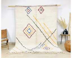 Ivory Moroccan Berber Rug, Handwoven Wool Shag Colorful Boho Nursery Authentic Beni Ourain Carpet, Large 9x12 Area Rug - thumbnail 1