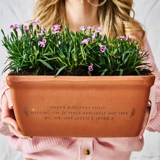 Special Birthday Gift Terracotta Planter - Personalised Window Box Trough - image 1
