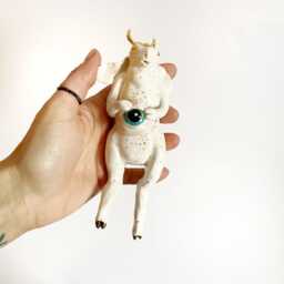Goat Figurine, Wall Decoration, Lover Gift, Eye Motif, Ceramic Goat, Office Decor, White Sculpture, Animal Figurine