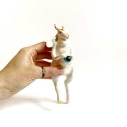 Goat Figurine, Wall Decoration, Lover Gift, Eye Motif, Ceramic Goat, Office Decor, White Sculpture, Animal Figurine - thumbnail 3