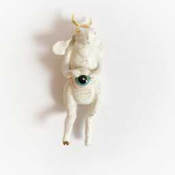 Goat Figurine, Wall Decoration, Lover Gift, Eye Motif, Ceramic Goat, Office Decor, White Sculpture, Animal Figurine - thumbnail 2