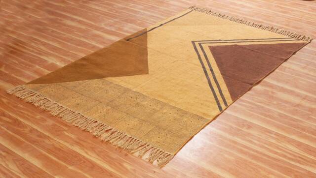 Hand Block Printed Cotton Dhurrie Rug, Bohemian Kilim Design - image 1