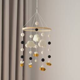 Baby Girl Mobile/ Mobile/ Bee Handmade Mobile/Baby Shower Gift/Crib Black Felt Ball Mobile - thumbnail 2
