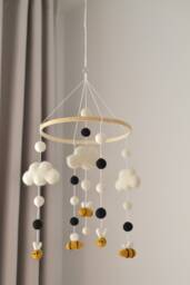 Baby Girl Mobile/ Mobile/ Bee Handmade Mobile/Baby Shower Gift/Crib Black Felt Ball Mobile