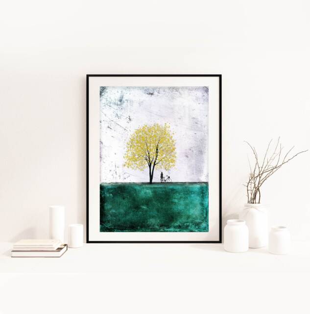 An Afternoon Under The Tree 11x14. Tree Art Print Giclee Print, Tree Art, Print, Art Collectibles, Wall Art, Wall Decor, Wall Decor, Bicycle - image 1