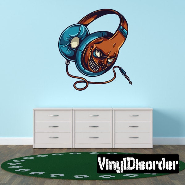 Monster Music Headphones Wall Decal - Fabric Vinyl Removable & Reusable Monstermusicuscolor004Et