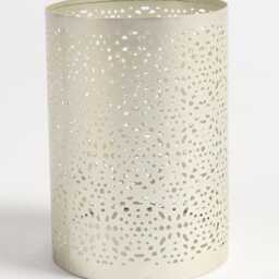 Large Honeycomb Net Cut Silver Metal Cylindrical Candle Holder - thumbnail 2