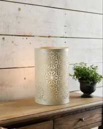 Large Honeycomb Net Cut Silver Metal Cylindrical Candle Holder