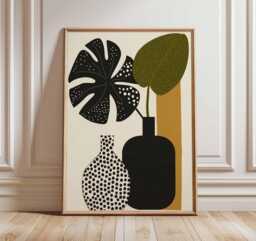 Mid-Century Modern Plant Art, Botanical Scandinavian Wall Decor, Abstract Minimalist Print Set, Aesthetic Home Gift - thumbnail 1