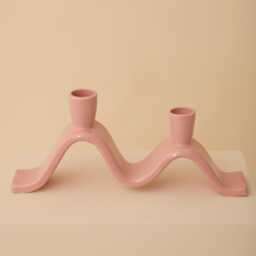 Pink, Wavy Ceramic Candelabra - Handmade Candle Holder For Two Dinner Candles - thumbnail 3