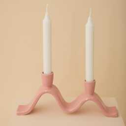 Pink, Wavy Ceramic Candelabra - Handmade Candle Holder For Two Dinner Candles - thumbnail 1
