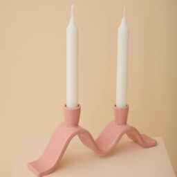 Pink, Wavy Ceramic Candelabra - Handmade Candle Holder For Two Dinner Candles - thumbnail 2