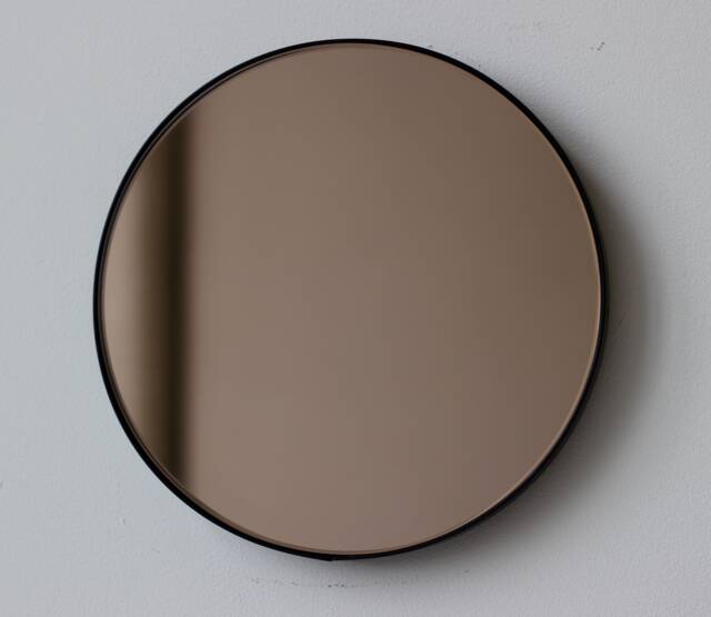 Orbis??? Bronze Tinted Round Mirror With Minimalist Black Frame - Large, Xl - image 1