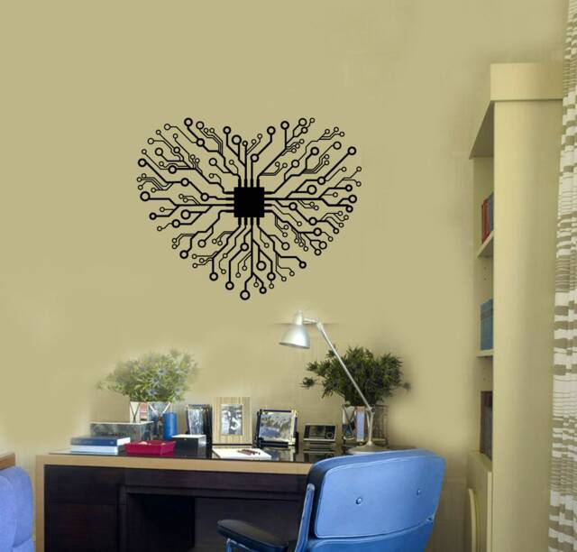 Chip Heart Vinyl Wall Decal Computer Art Geek Room Decor Stickers Mural - #2818Di - image 1