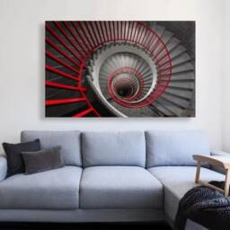 Modern Spiral Staircase Glass Wall Art - Bold Red Architecture Print On Tempered Panel - thumbnail 2