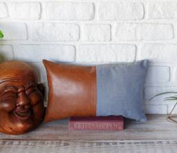 Cognac Faux Leather Lumbar Pillow Cover Modern Scandinavian Decor