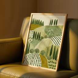 Tuscany Landscape Wall Art Print - Mediterranean Countryside Decor, Olive Green Farm Fields Poster, Rustic Nature Illustration, Unframed - thumbnail 3