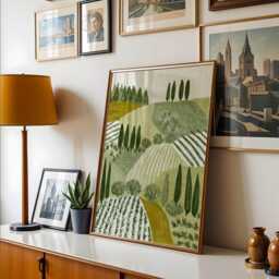 Tuscany Landscape Wall Art Print - Mediterranean Countryside Decor, Olive Green Farm Fields Poster, Rustic Nature Illustration, Unframed - thumbnail 2